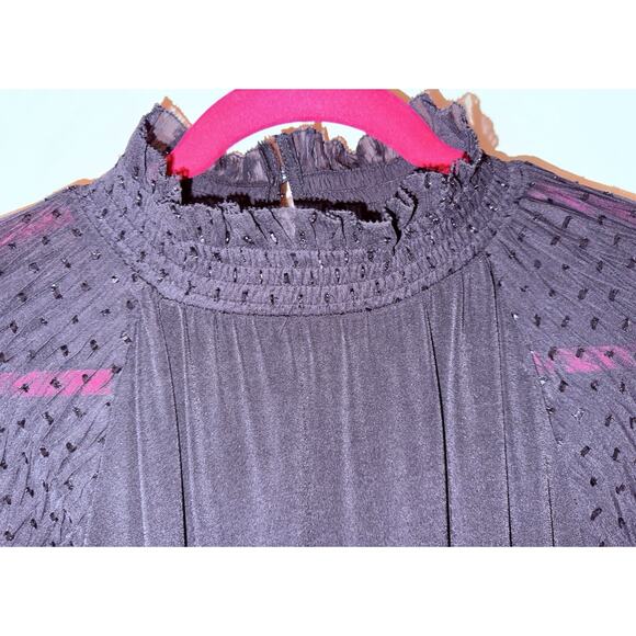 Ann Taylor Black Blouse WSheer Sleeve Metallic Dot Size Medium NWT Holiday Ready - Picture 4 of 8